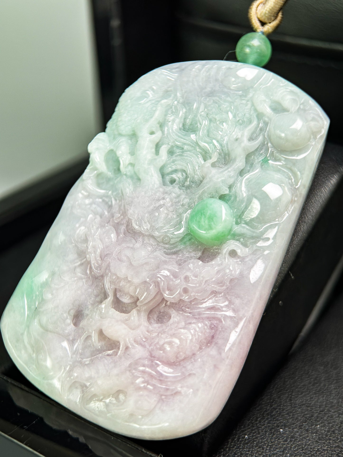 Genuine Jadeite Jade Spring Dragon Pendant Necklace
