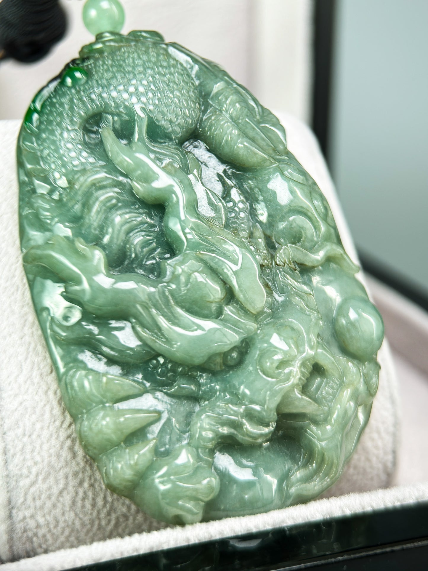 Genuine Jadeite Jade Green Dragon Pendant Necklace