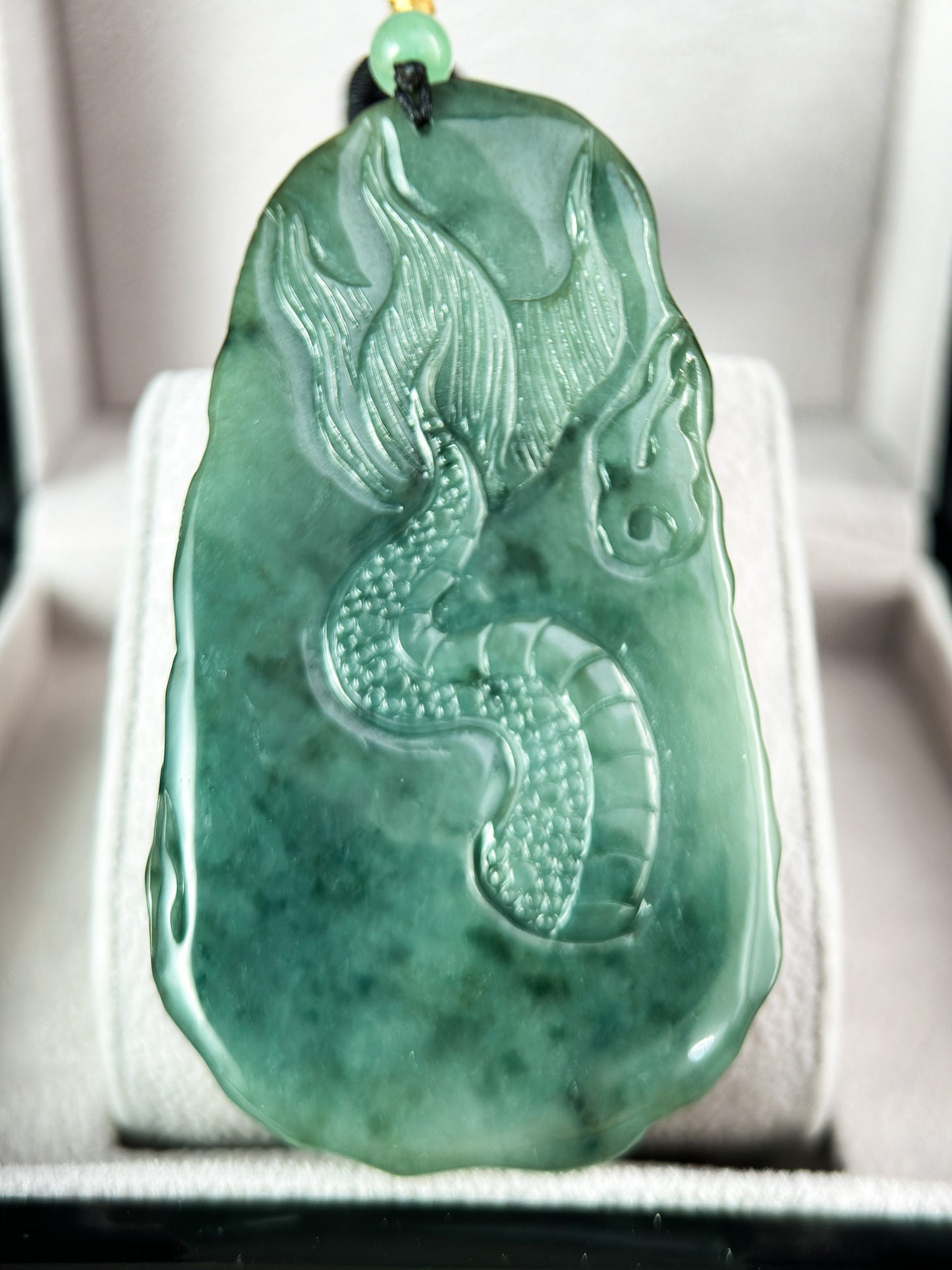 Genuine Jadeite Jade Green Dragon Pendant Necklace