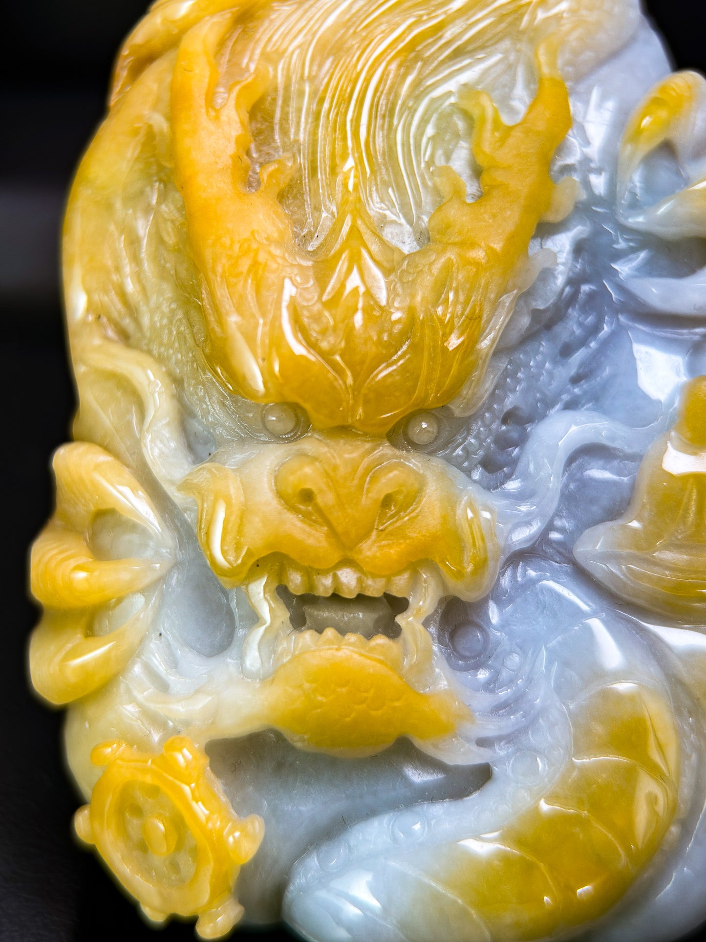 Genuine Jadeite Jade Yellow White Dragon Pendant Necklace