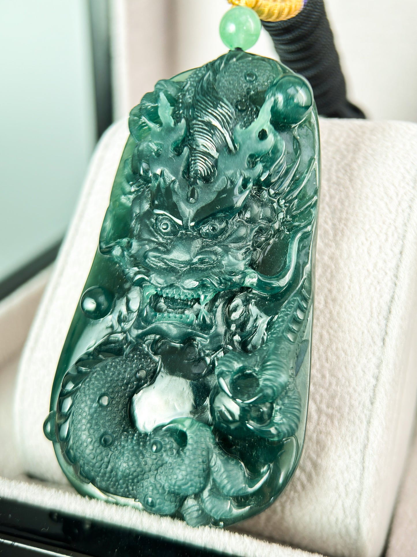 Genuine Jadeite Jade Dragon Pendant Necklace