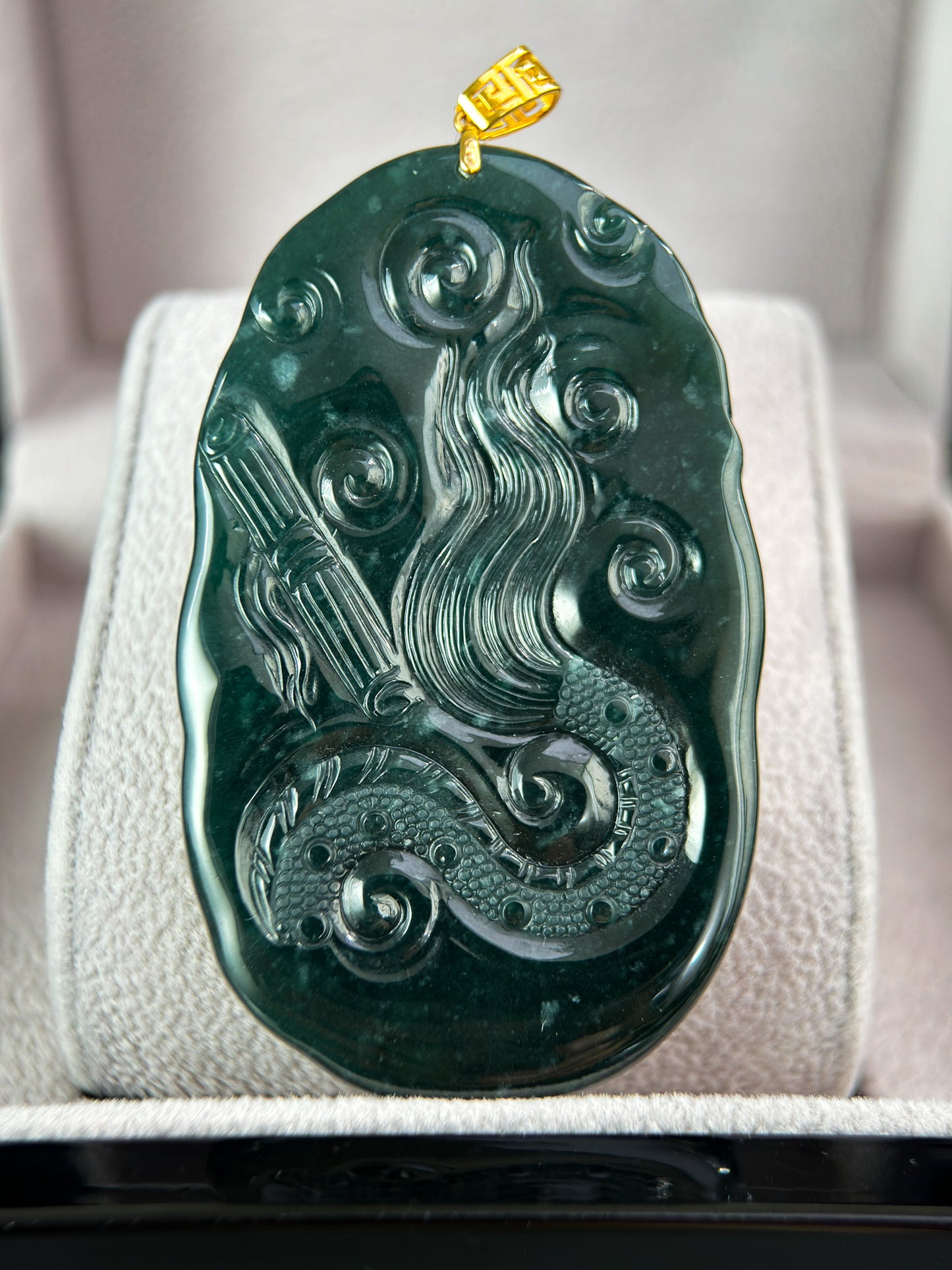 Genuine Jadeite Jade Dragon Pendant Necklace