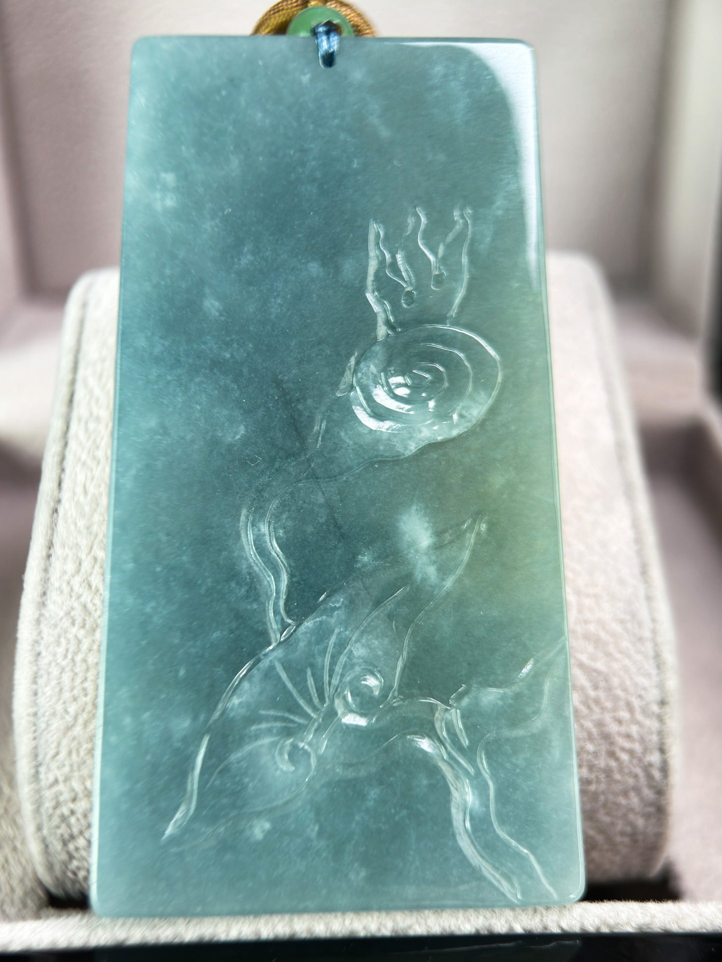 Genuine Jadeite Jade Yellow Blue God of War Pendant Necklace