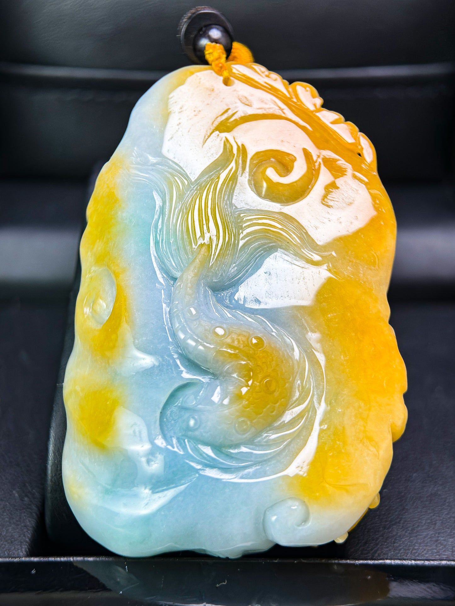 Genuine Jadeite Jade Yellow White Dragon Pendant Necklace
