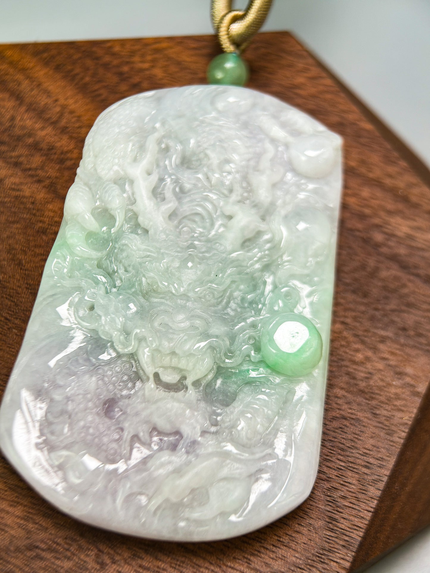 GENUINE JADEITE JADE SPRING DRAGON PENDANT NECKLACE