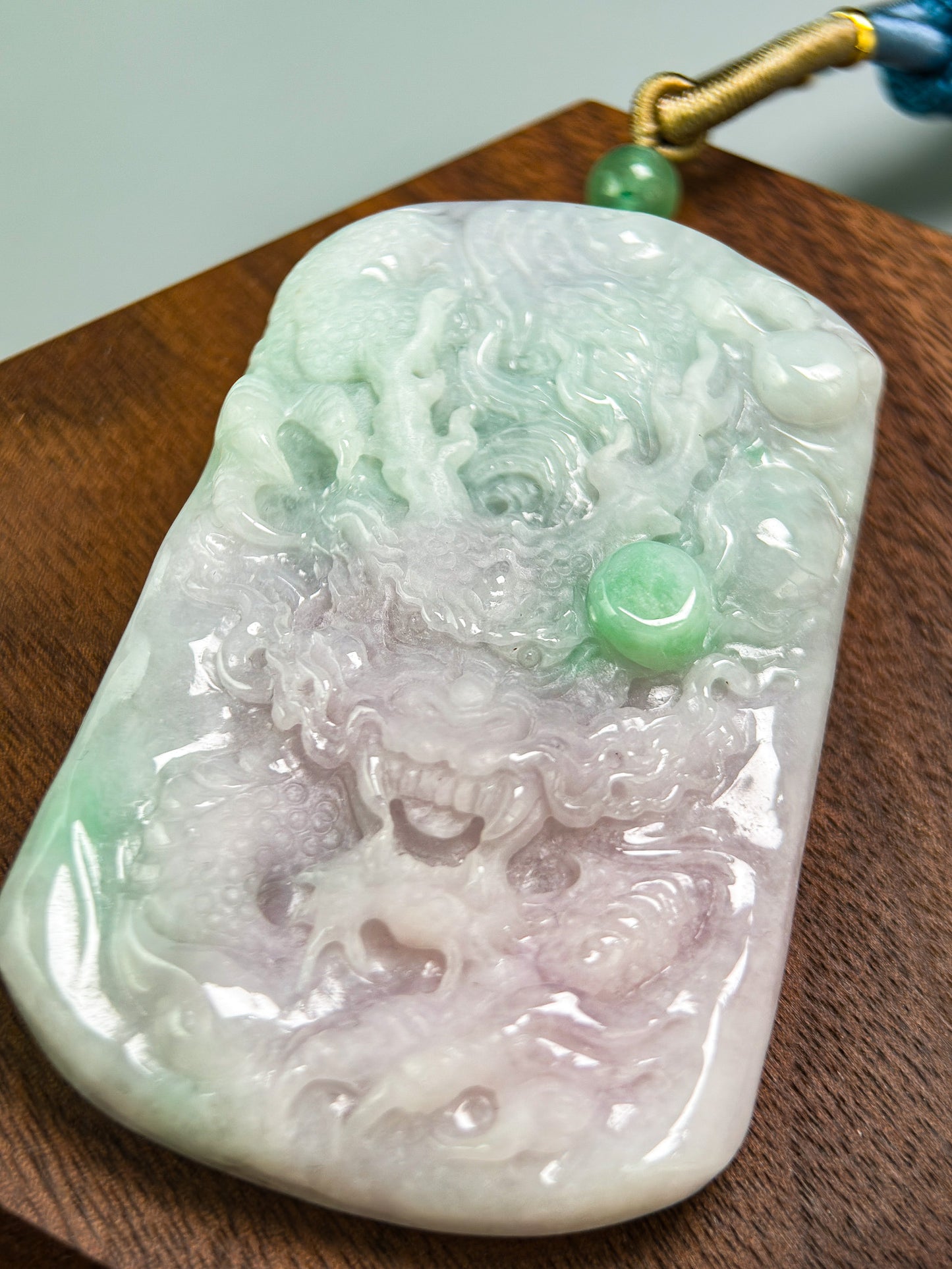 Genuine Jadeite Jade Spring Dragon Pendant Necklace