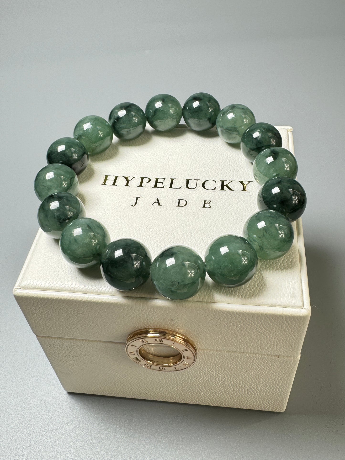 Jadeite Jade 13mm Icy Round Green Flower Beads Bracelet ( 13mm )