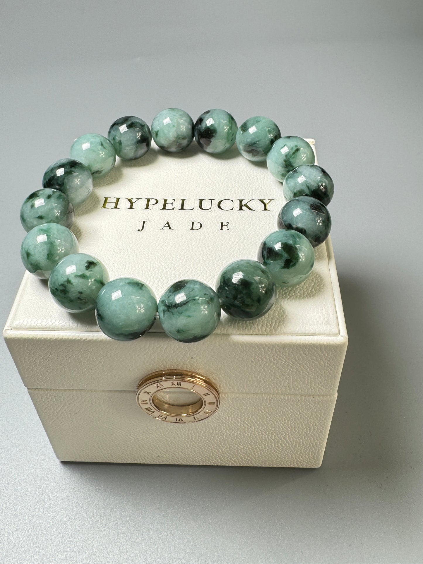 Jadeite Jade 13mm Icy Round Green Flower Beads Bracelet ( 13mm )