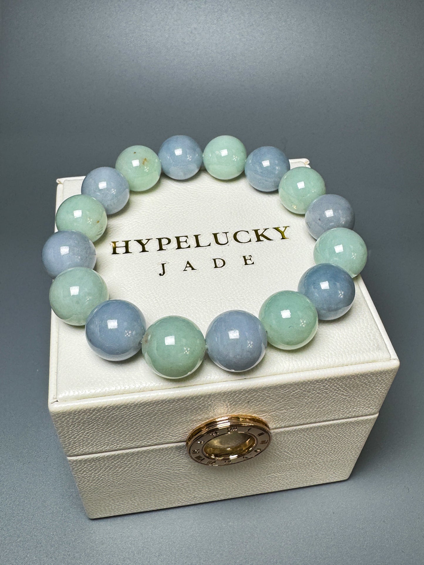 Jadeite Jade 13mm Round Green and Lavender Beads Bracelet ( 13mm )
