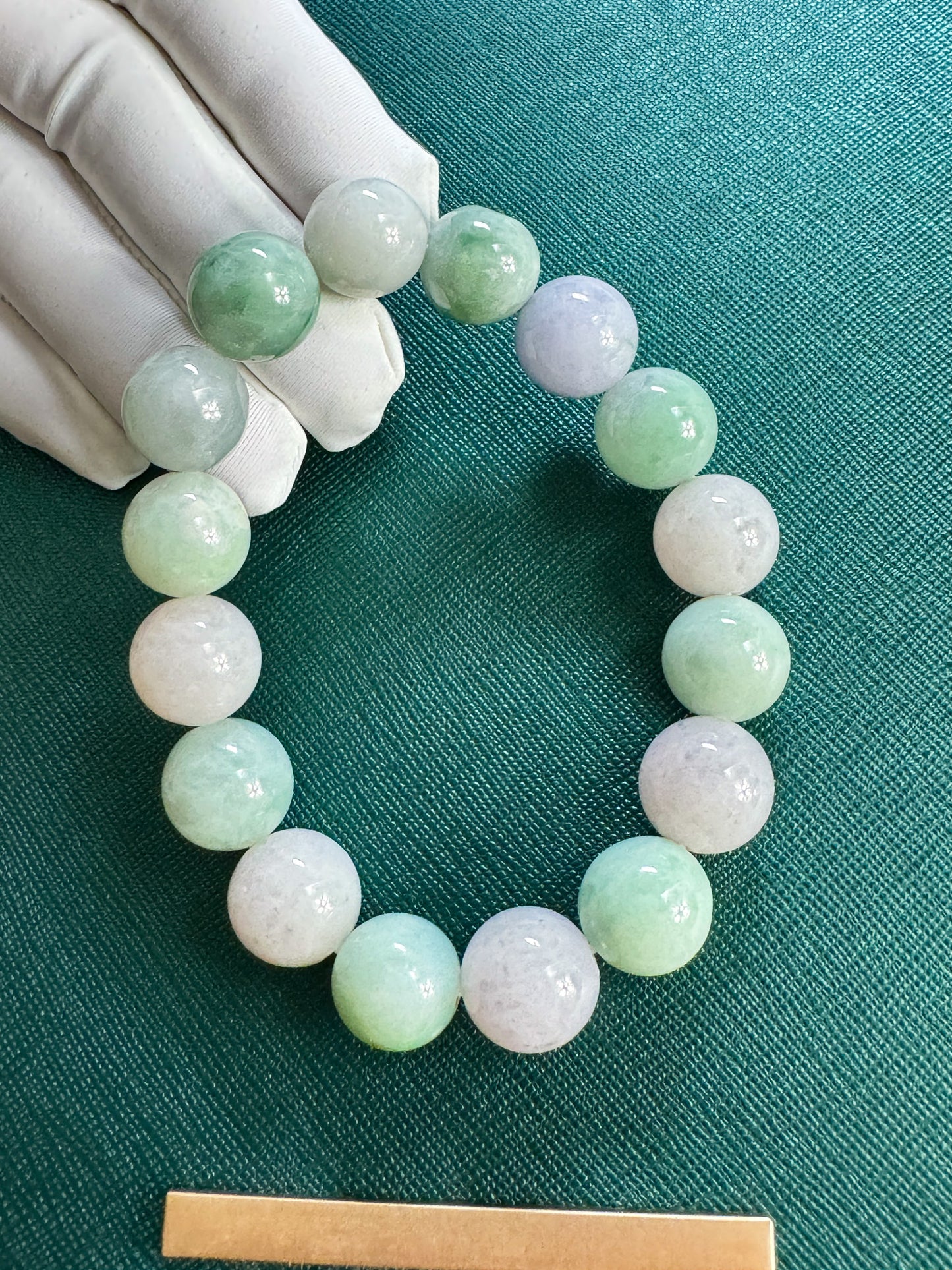 Jadeite Jade 13mm Round Green and Lavender Beads Bracelet ( 13mm )