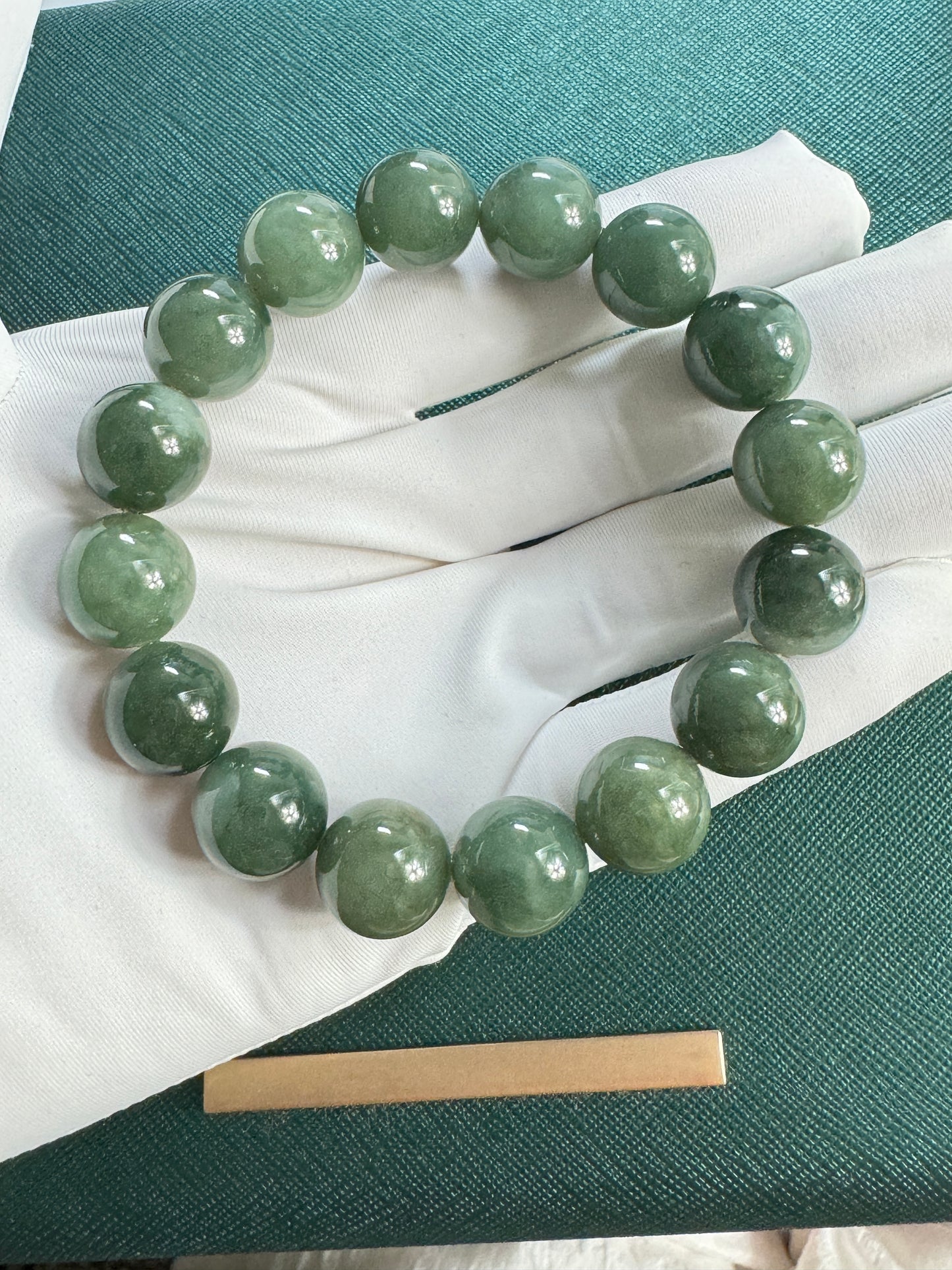 Jadeite Jade 13.5mm Round Green Beads Bracelet ( 13.5mm )