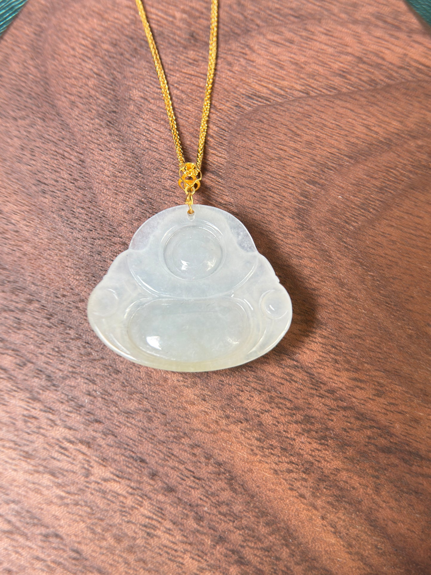 Genuine Burmese Icy Jadeite Jade Happy Buddha Pendant with 18K Gold Bail