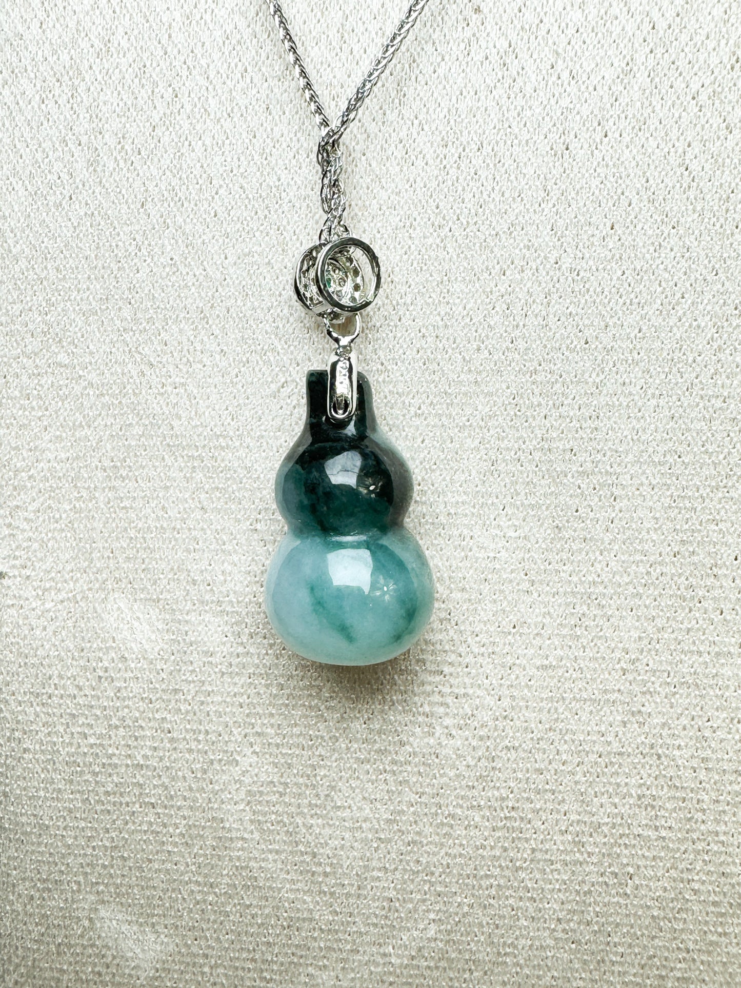 "Lucky Gourd HuLu" Genuine Blue Jadeite Bottle Gourd Pendant Necklace