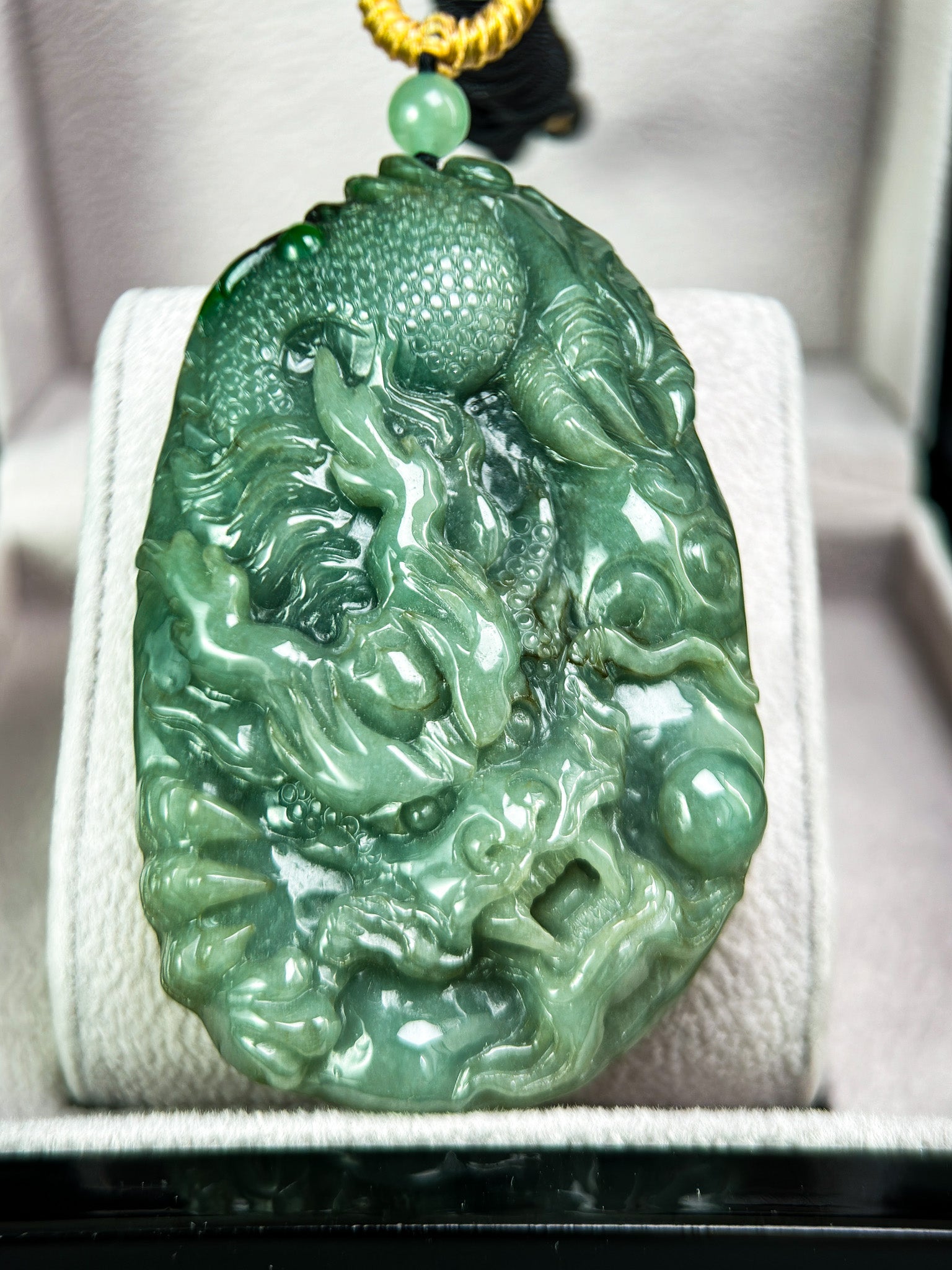 Genuine Jadeite Jade Green Dragon Pendant Necklace