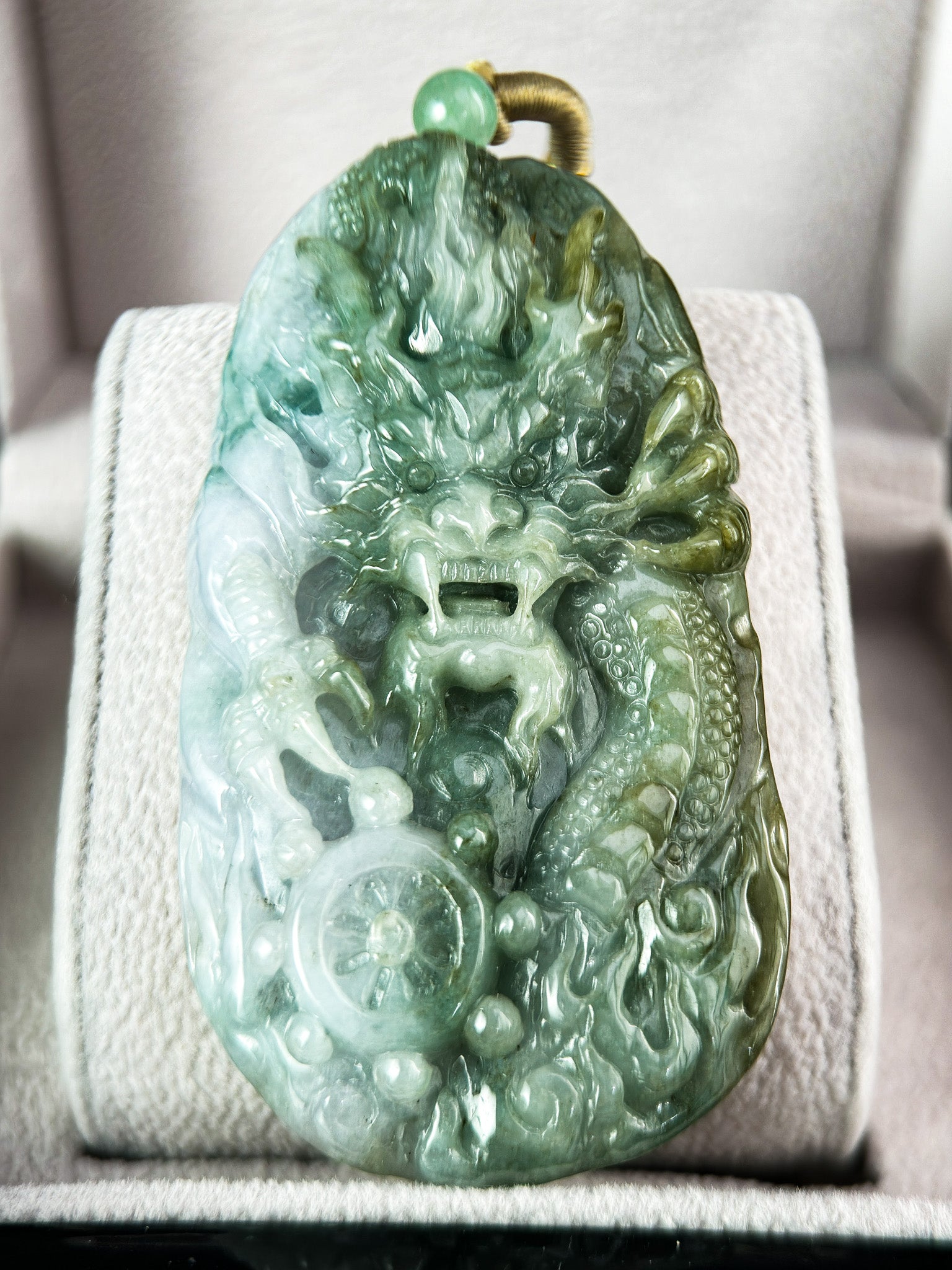 Genuine Jadeite Jade Green Dragon Pendant Necklace