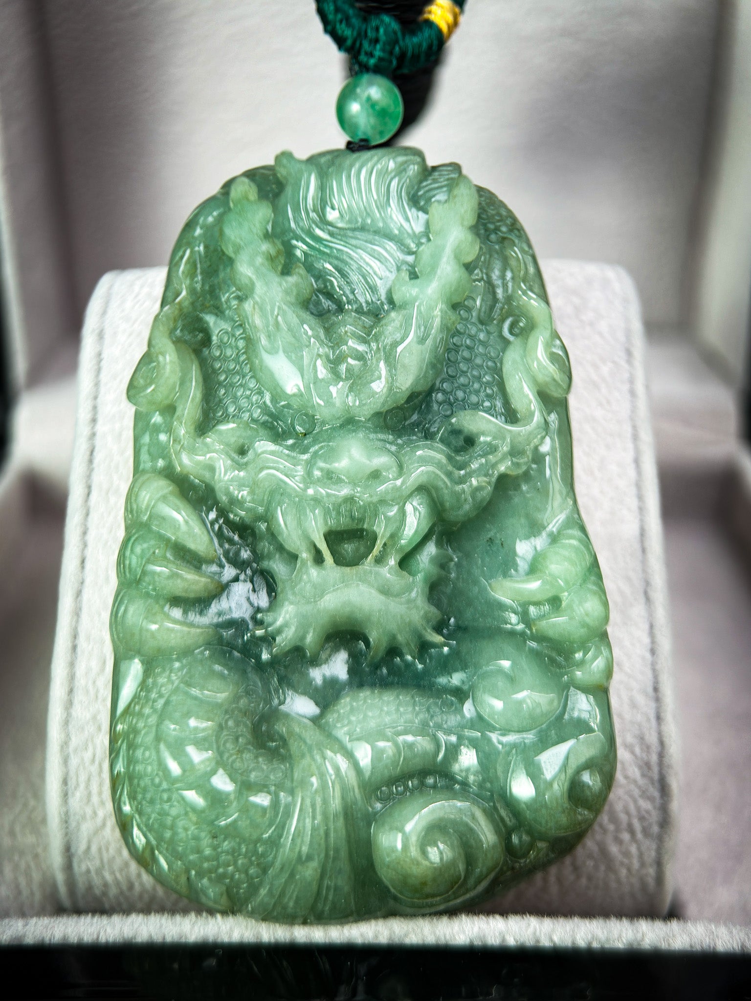 Genuine Jadeite Jade Green Dragon Pendant Necklace