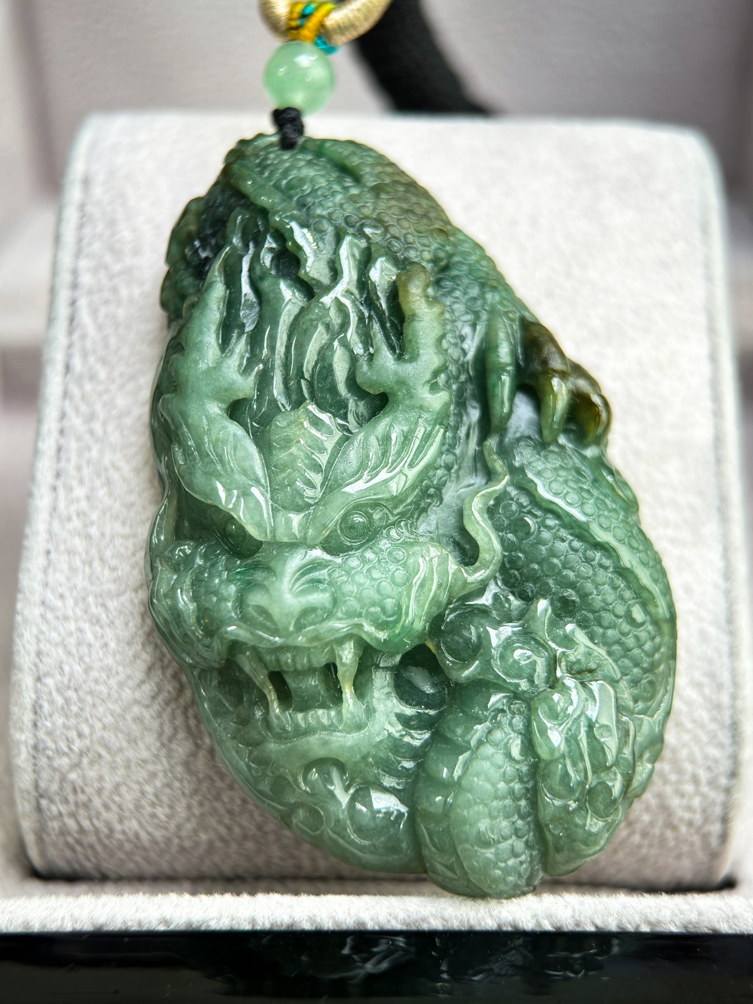 Genuine Jadeite Jade Dragon Pendant Necklace