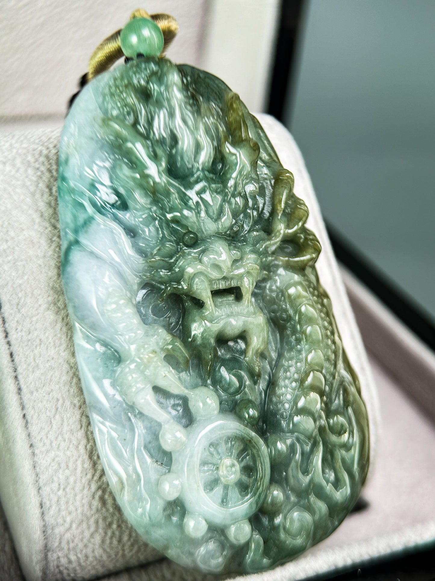 Genuine Jadeite Jade Green Dragon Pendant Necklace