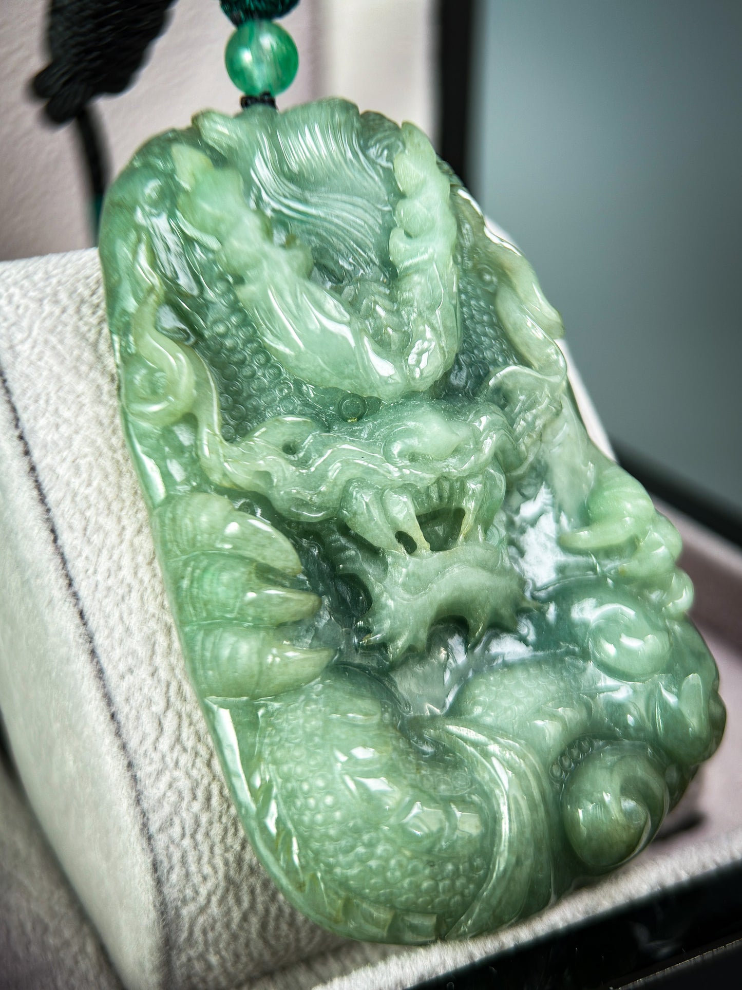 Genuine Jadeite Jade Green Dragon Pendant Necklace