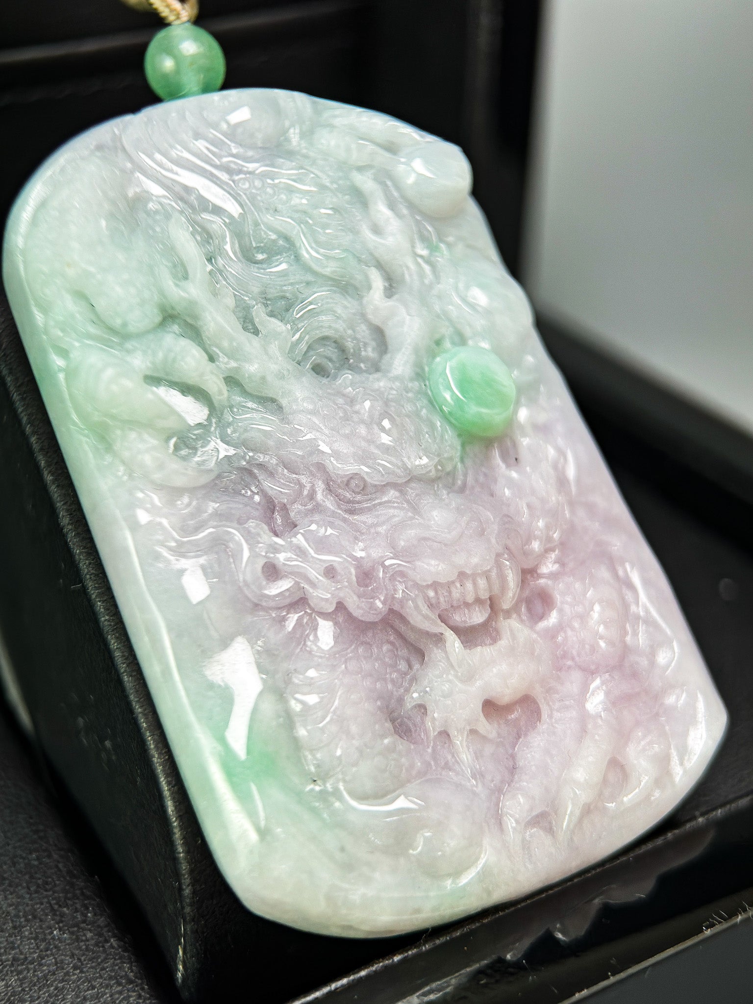 Genuine Jadeite Jade Spring Dragon Pendant Necklace