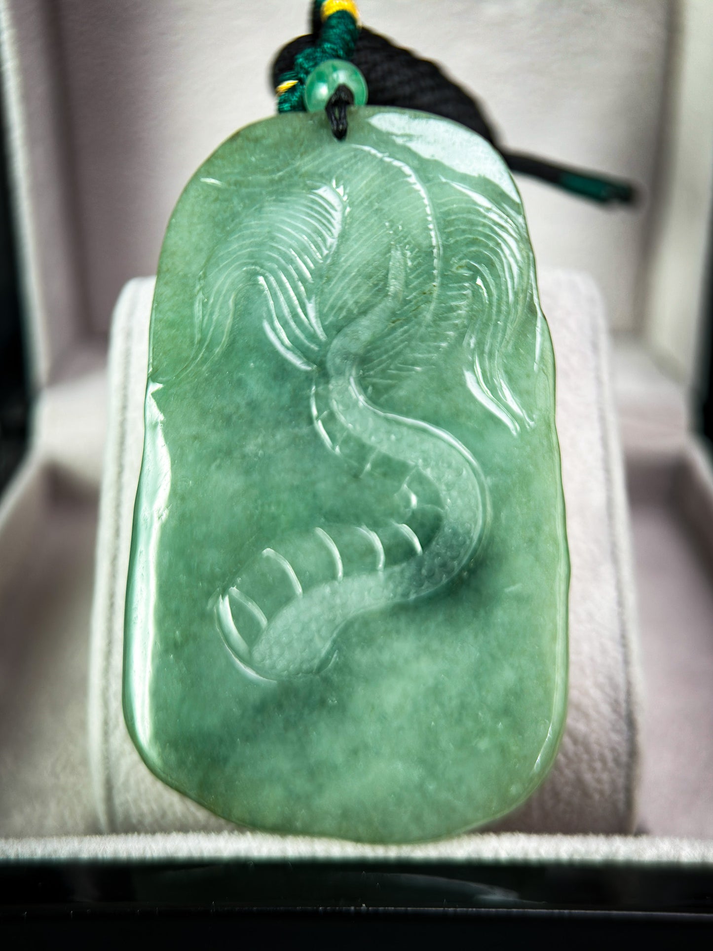 Genuine Jadeite Jade Green Dragon Pendant Necklace