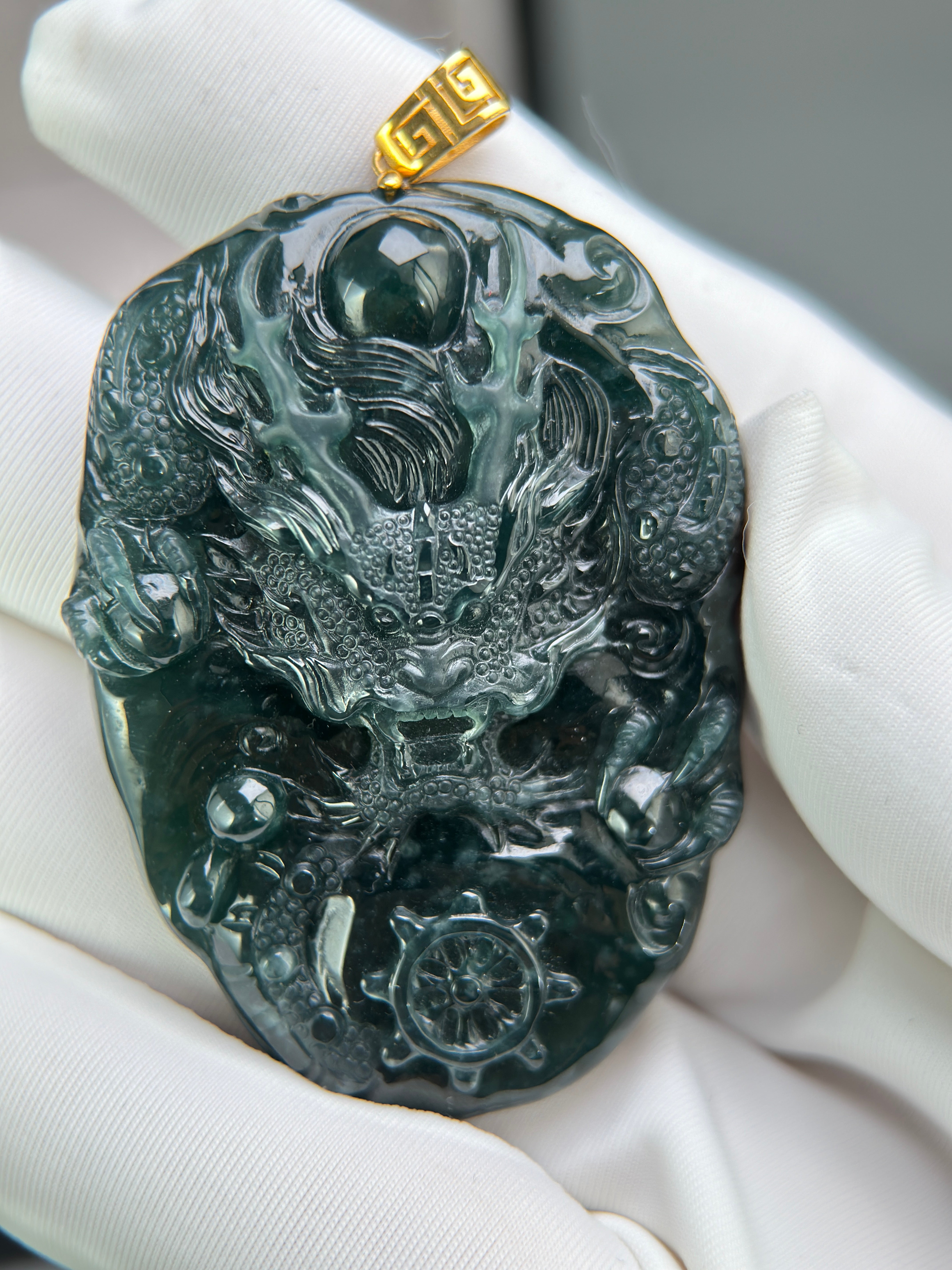 Genuine Jadeite Jade Dragon Pendant Necklace