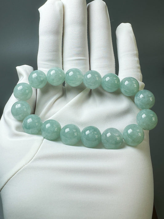 Jadeite Jade 12.5mm Round Icy Green Beads Bracelet ( 12.5mm )
