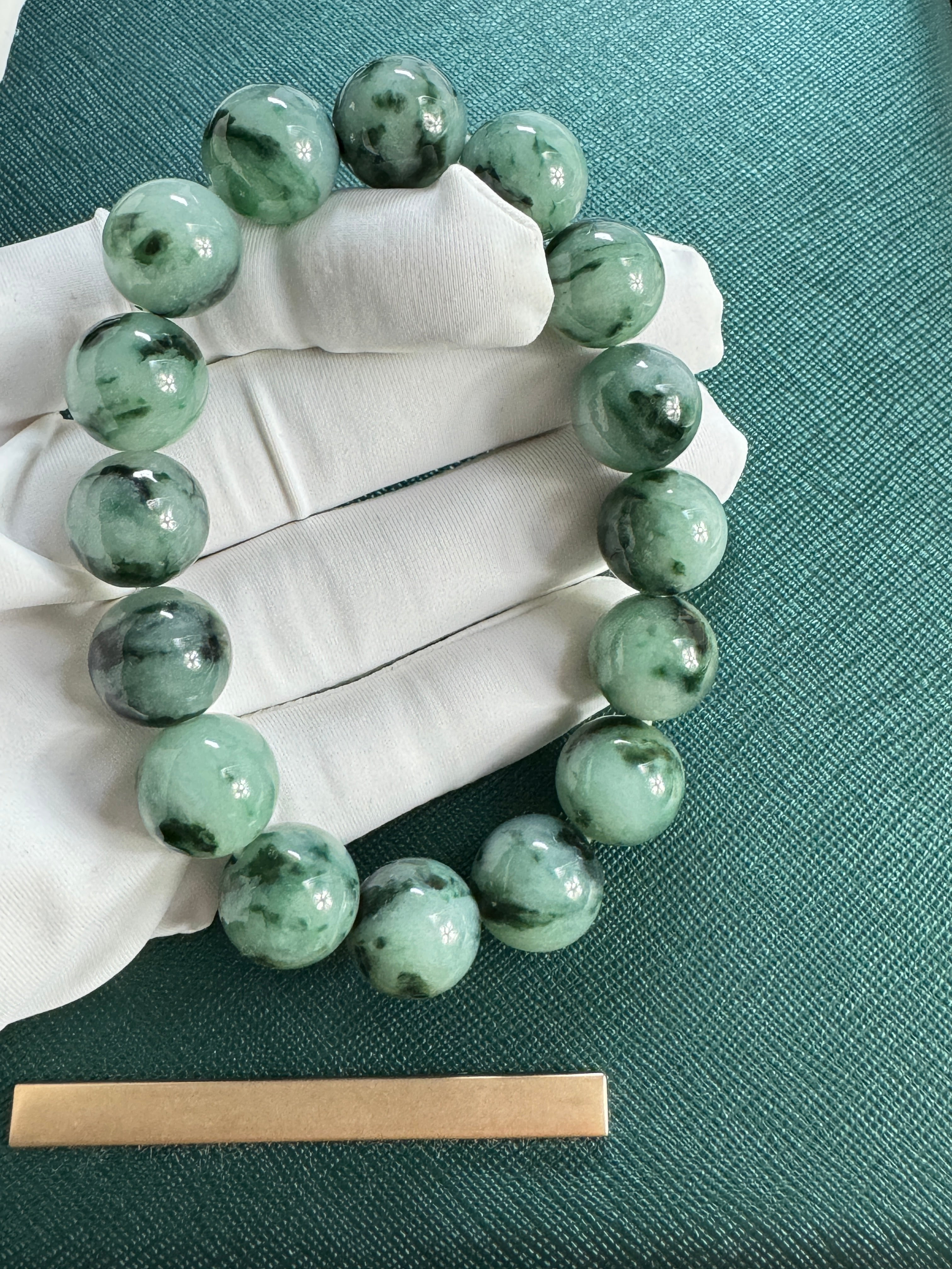 Jadeite Jade 13mm Icy Round Green Flower Beads Bracelet ( 13mm )