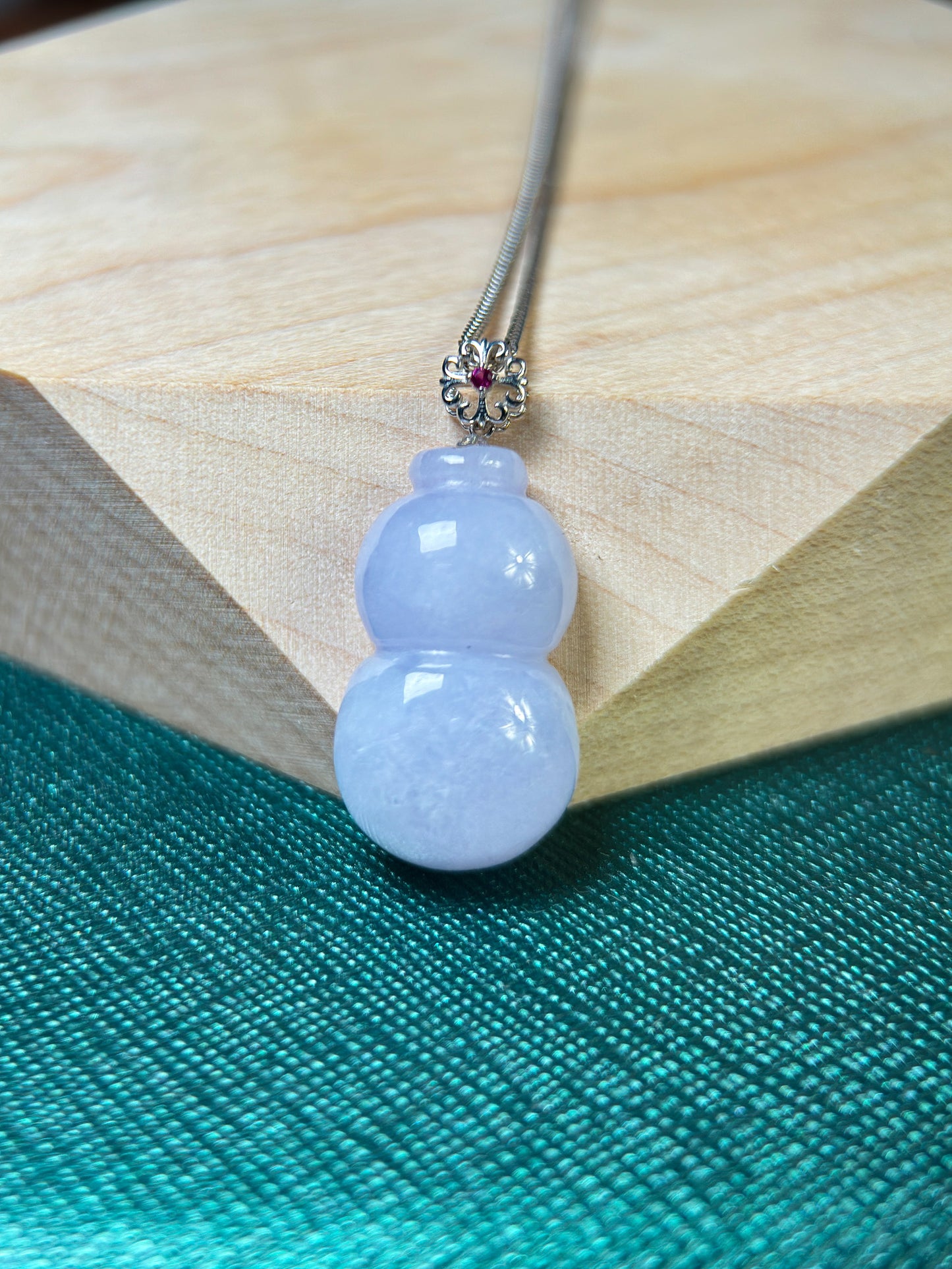 "Lucky Gourd HuLu" Genuine Green Jadeite Bottle Gourd Pendant Necklace With 18k White Gold Bail