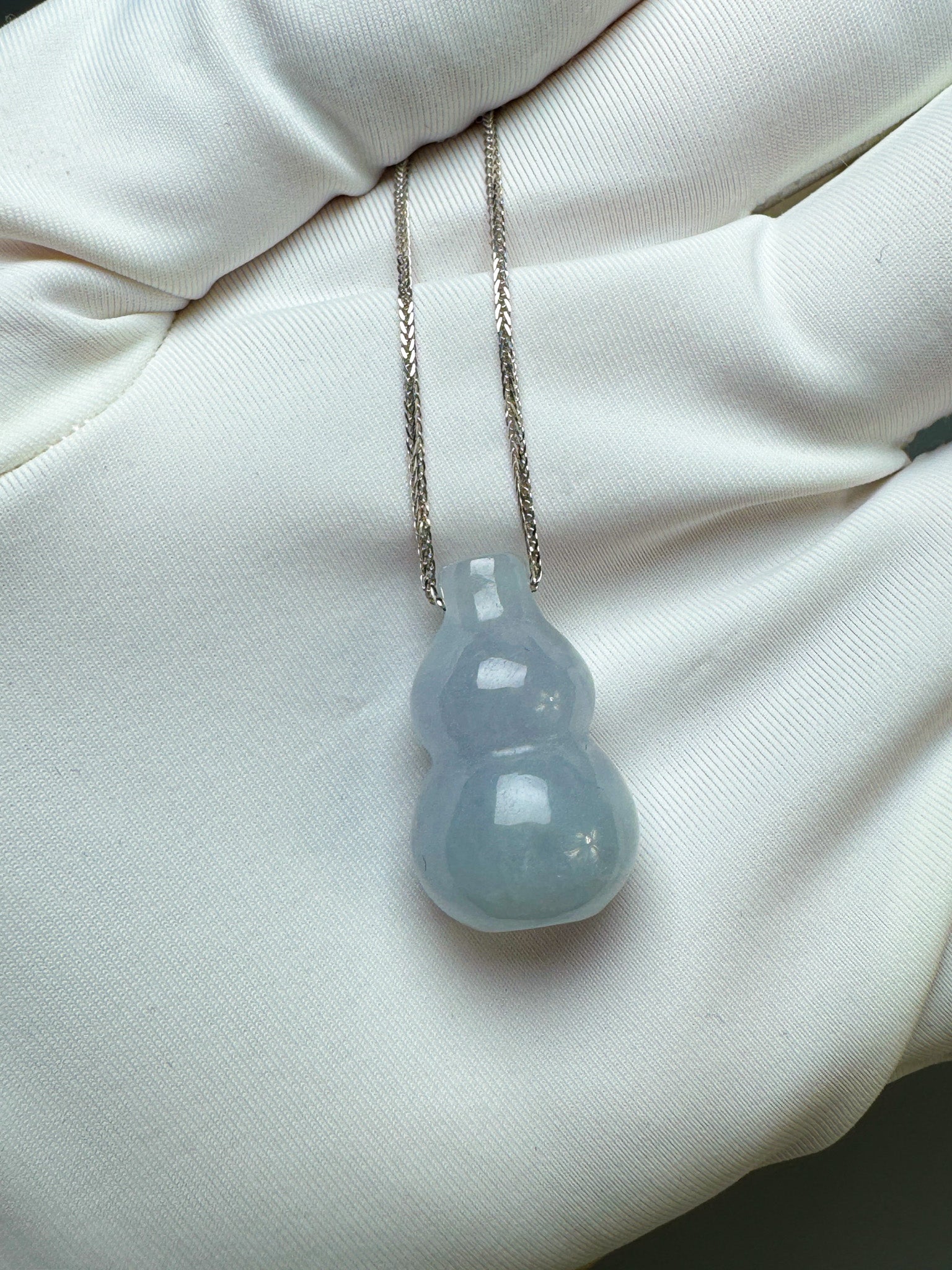 "Lucky Gourd HuLu" Genuine Icy Lavender Jadeite Bottle Gourd Pendant Necklace